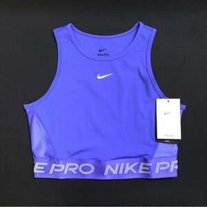 NIKE Pro Dri-FIT Cropped Metallic Band Tank Top — LARGE — Blue Joy